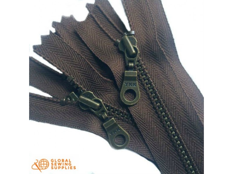 YKK Closed-End Nylon Zipper Brown Color Heavy Duty Sewing Metal