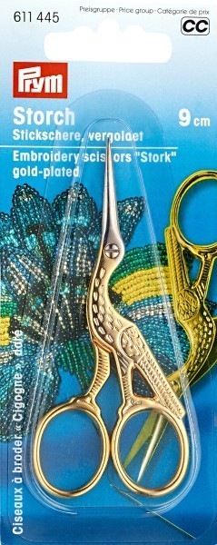 Embroidery scissors stork 9cm gold col.